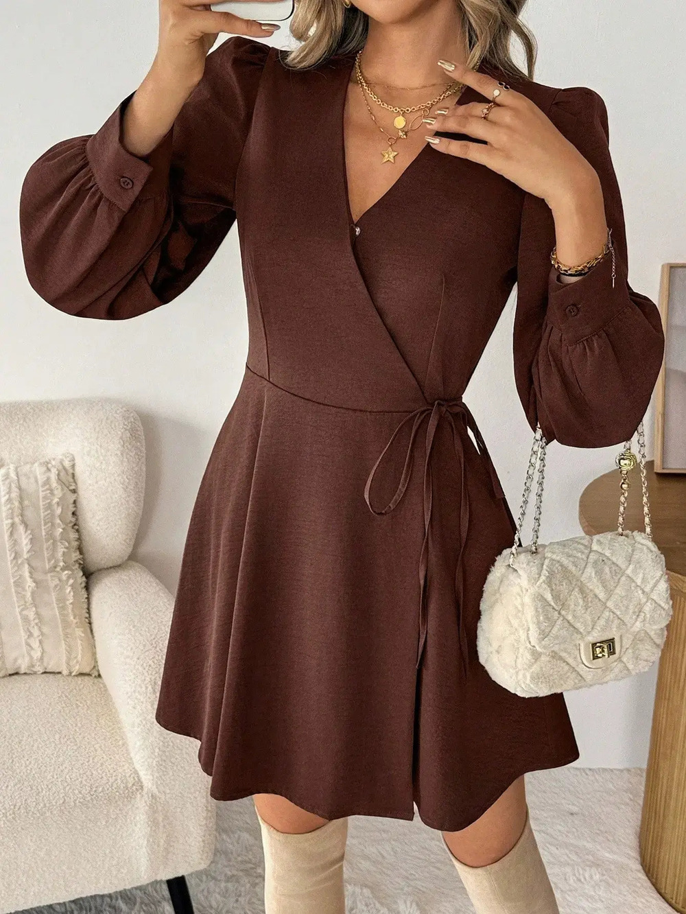 ZARA Long Sleeve Wrap Dress Waist Tie Office
